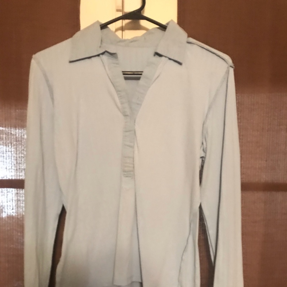 light blue women’s button up blouse